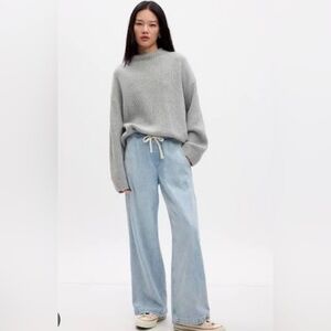 Gap High Rise Pull On Wide Leg Jeans Small Light Wash